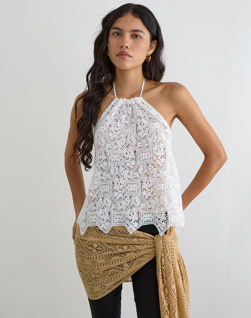 Irina Halterneck Top in Woven Crochet Ivory - Image 6