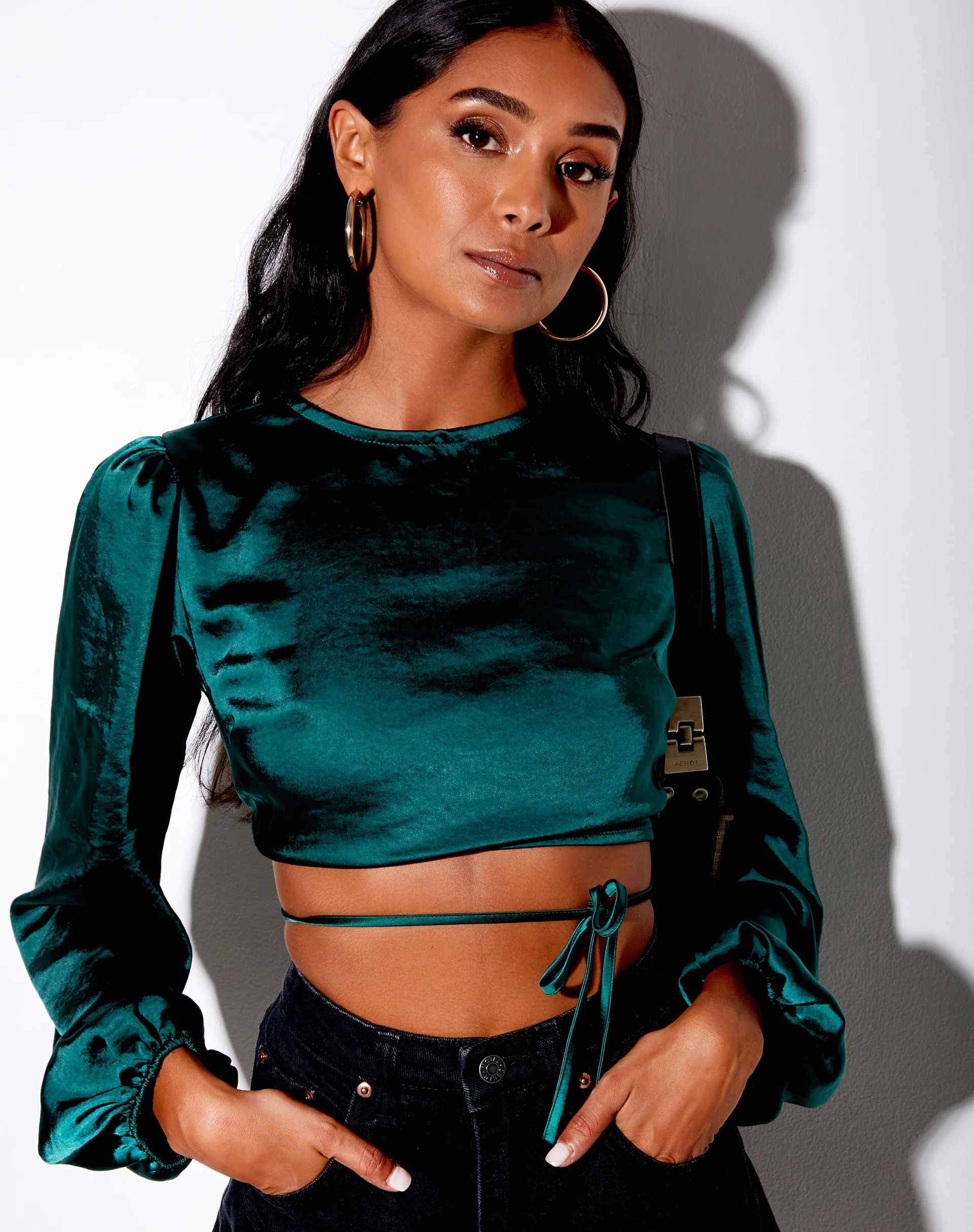 Irisia Crop Top in Satin Forest Green - Image 3