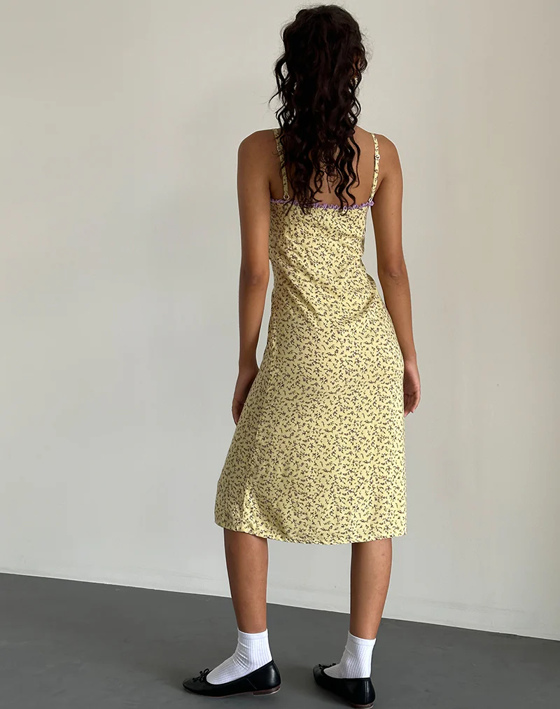 Isaure Midi Dress in Flowing Flower Yellow - Image 3