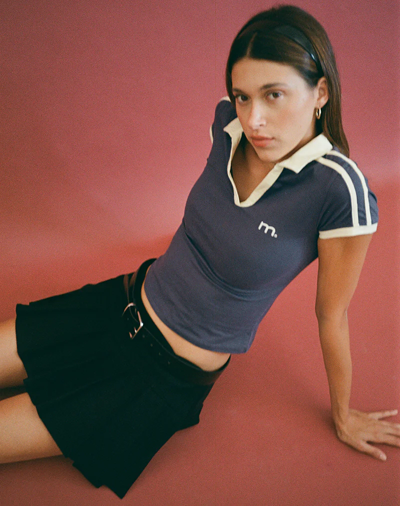 Isda Polo Top in Greystone with Buttermilk Binding - Image 4