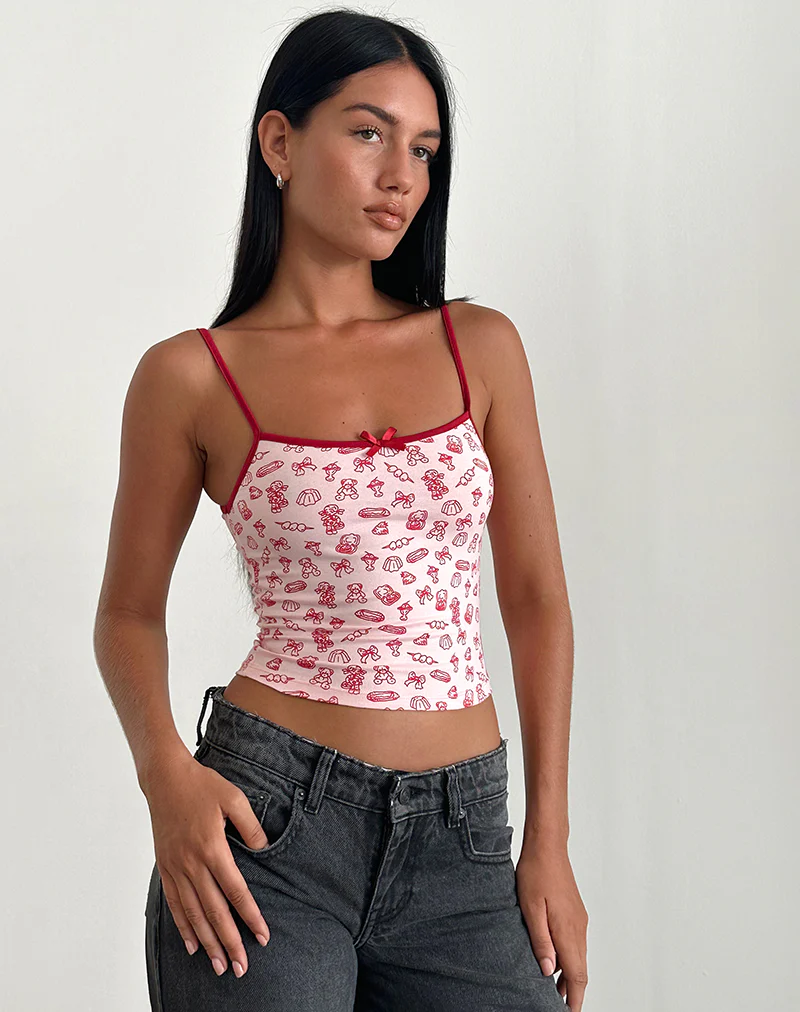 Isna Cami Top in Girlie Print with Red Binding - Image 4