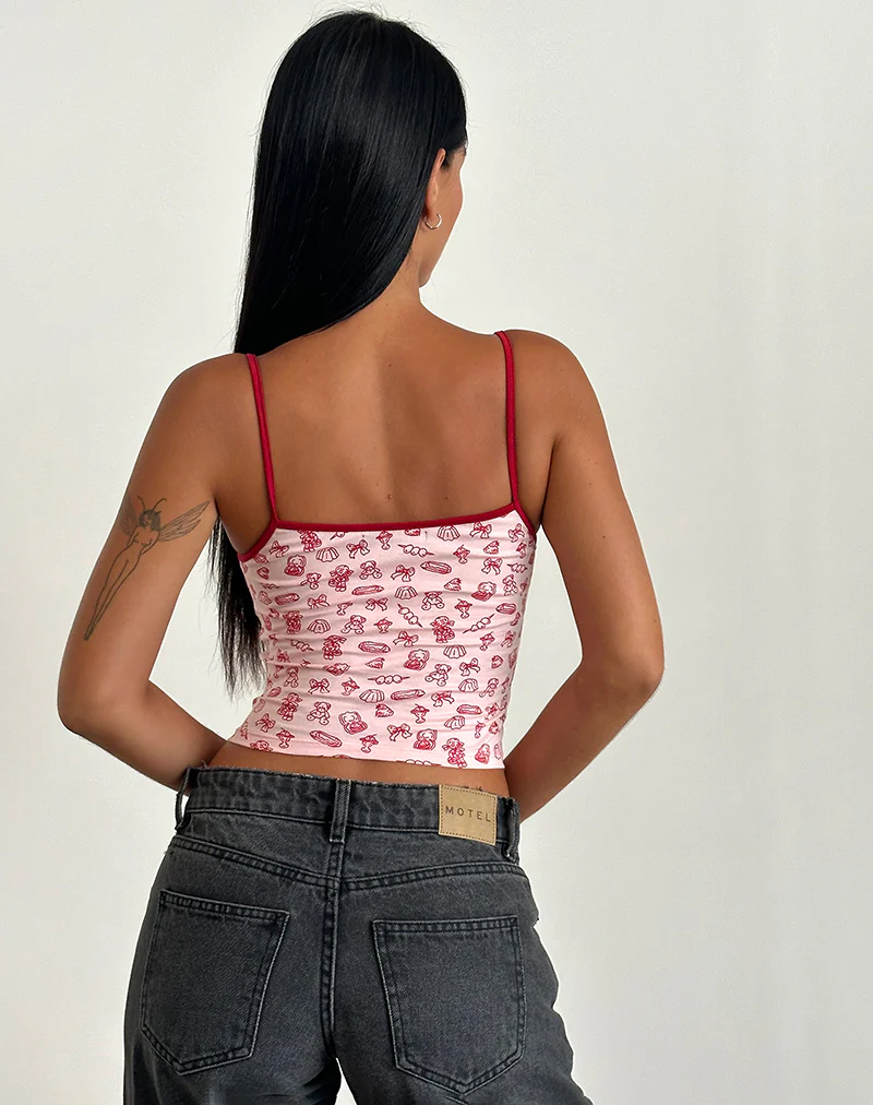 Isna Cami Top in Girlie Print with Red Binding - Image 5