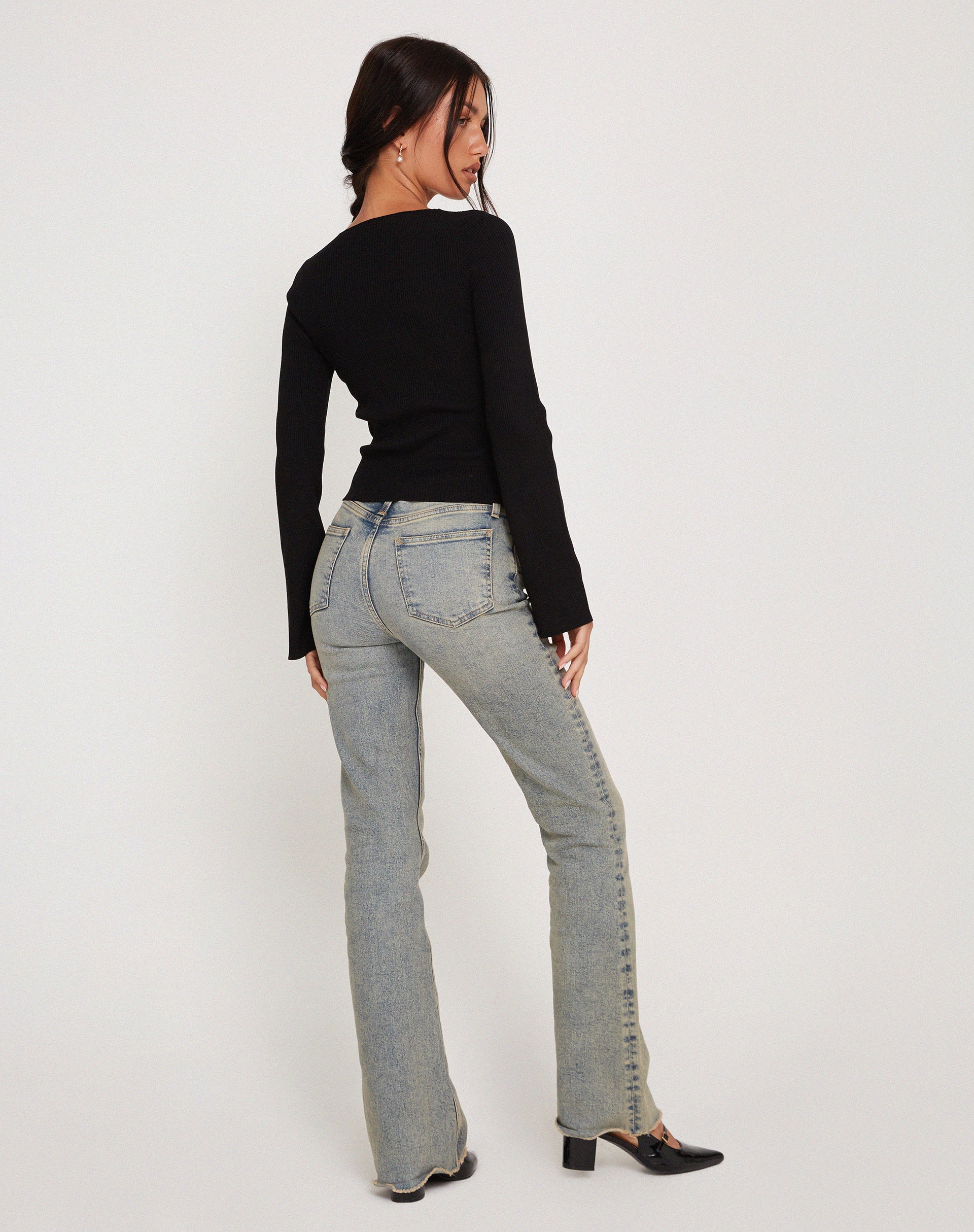 Issey Long Sleeve Lace up Top in Black - Image 5