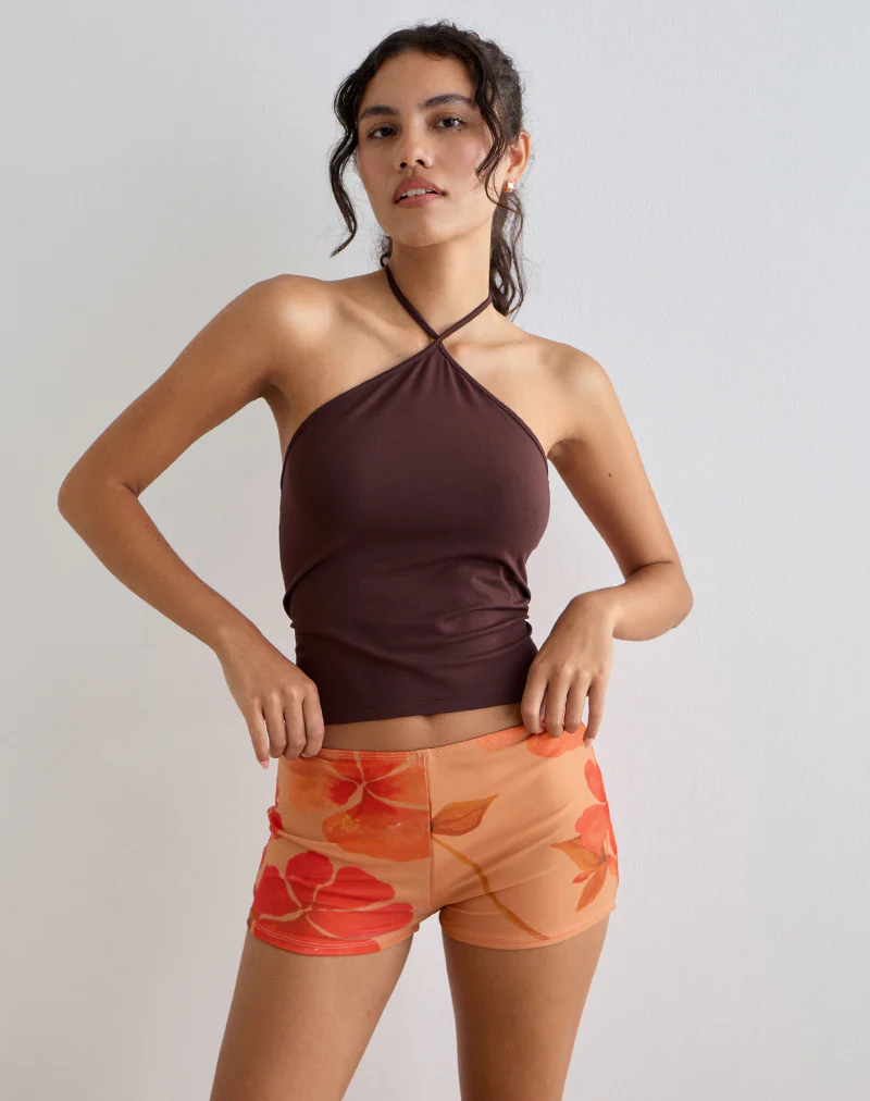 Istora Shorts in Watercolour Hibiscus Orange - Image 2