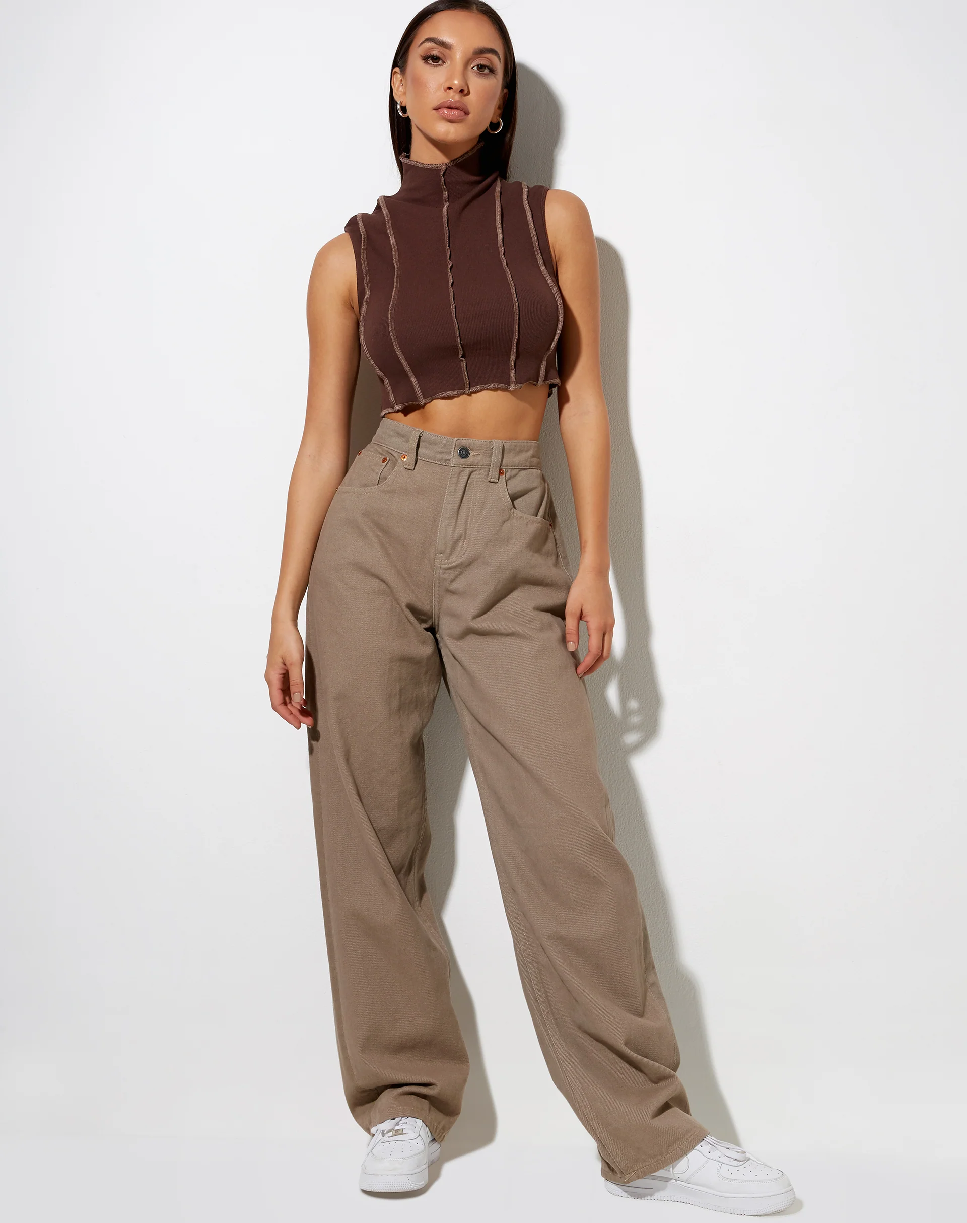 Ivy Vest Top in Deep Mahogany with Lighter Brown Stitch - Image 4