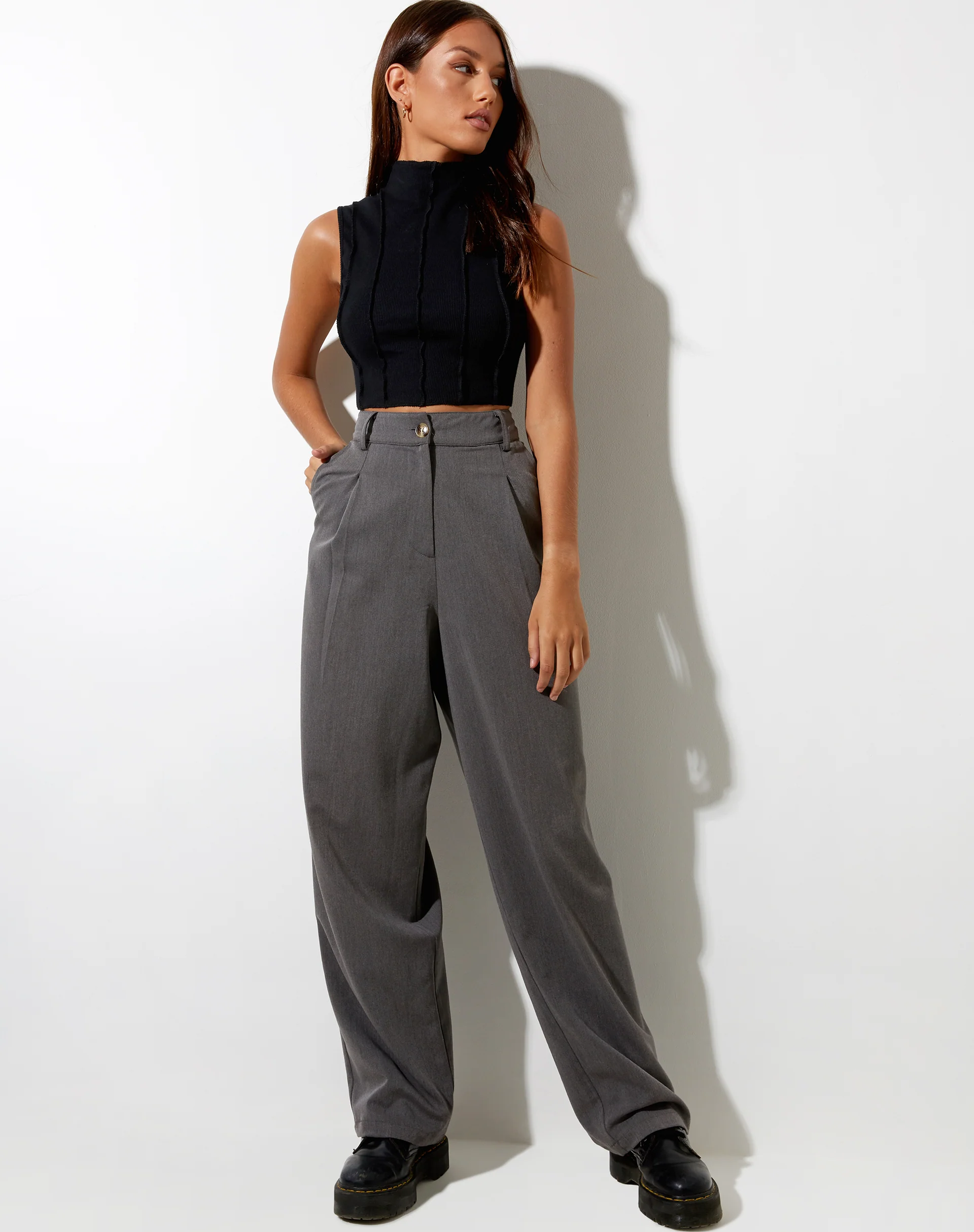 Ivy Vest Top in Rib Black with Black Stitching - Image 3