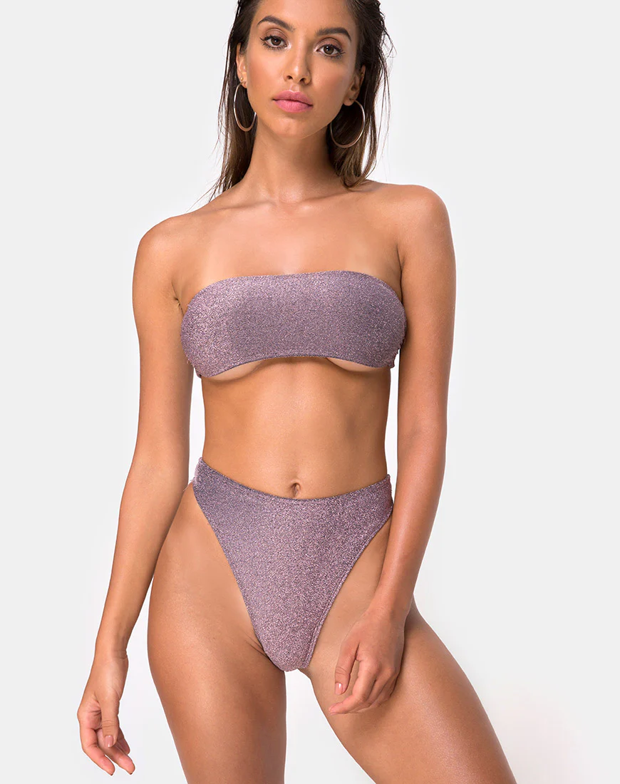 Izarla High Waisted Bikini Bottom in Gunmetal Glitter - Image 3