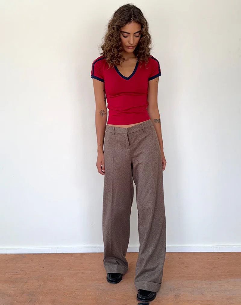 Izolde Baby Tee in Adrenalin Red with Navy Binding and M Embroidery - Image 4
