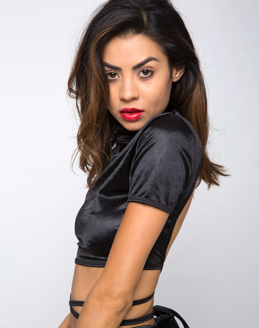 Jacki Top in Satin Spandex Black - Image 2