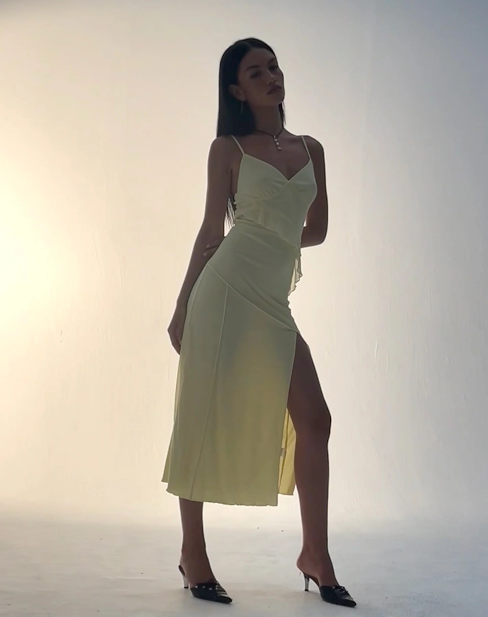 Jacy Ruffle Midi Dress in Mesh Lemon - Image 4