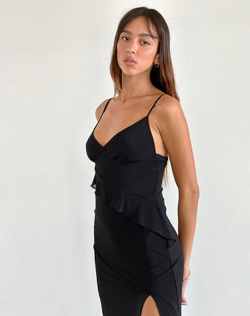 Jacy Ruffle Midi Dress in Mesh Black - Image 4