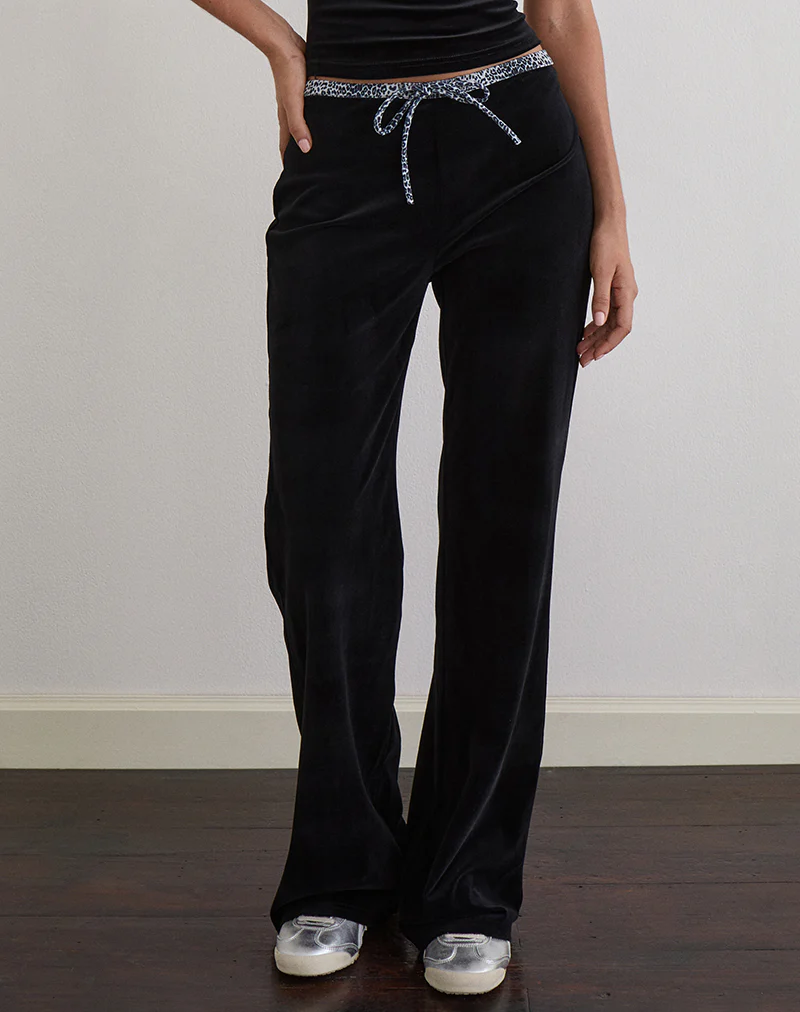 Jalani Trouser in Black with Leopard Binding - Image 2