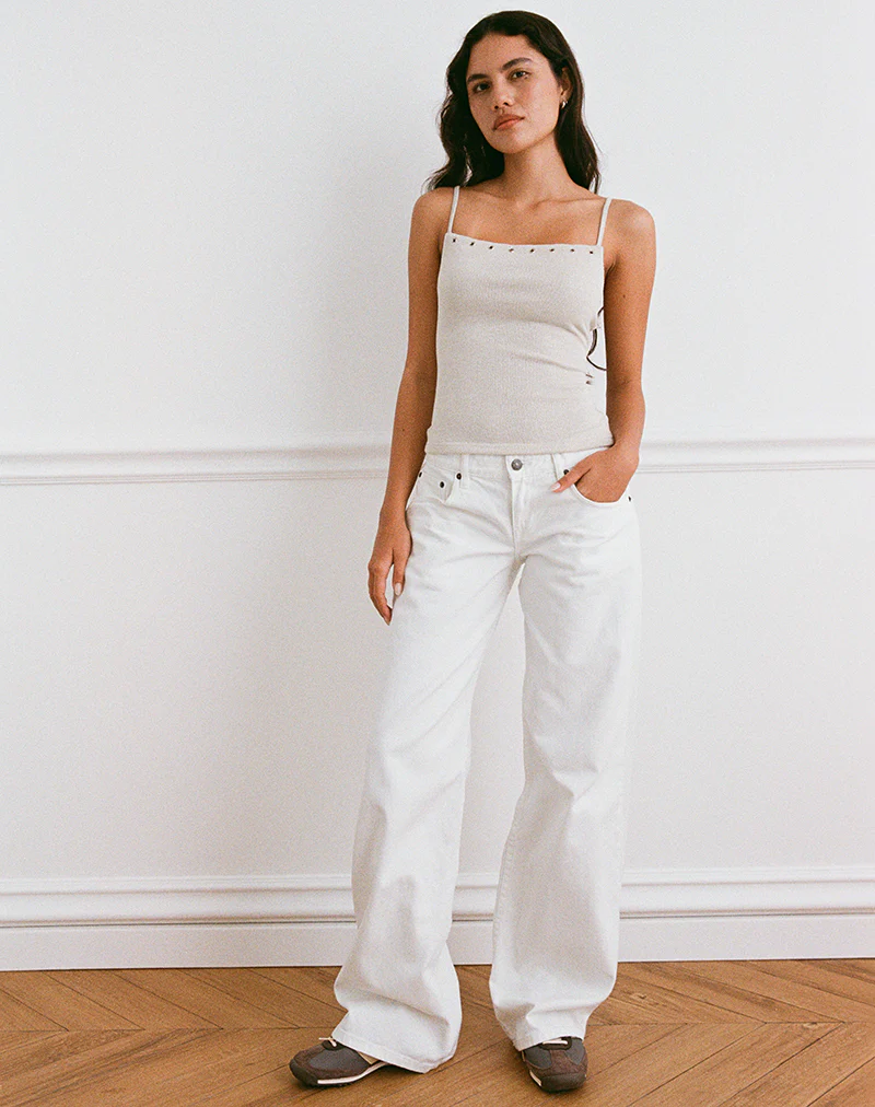 Jalari Eyelet Cami Top in Knit Oatmeal - Image 2