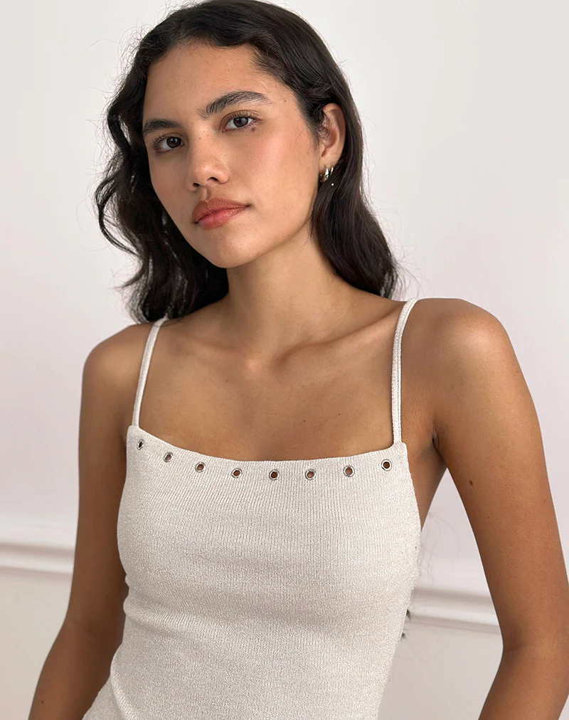 Jalari Eyelet Cami Top in Knit Oatmeal - Image 3