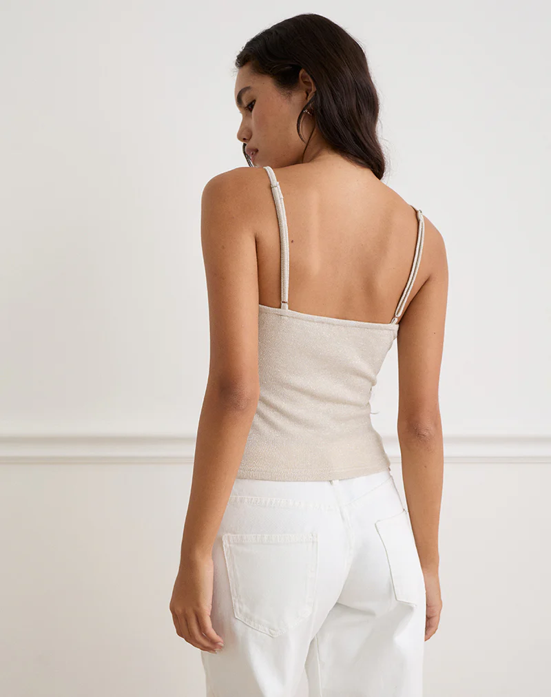 Jalari Eyelet Cami Top in Knit Oatmeal - Image 4