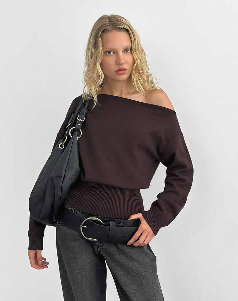 Jalira Asymmetric Jumper in Brown
