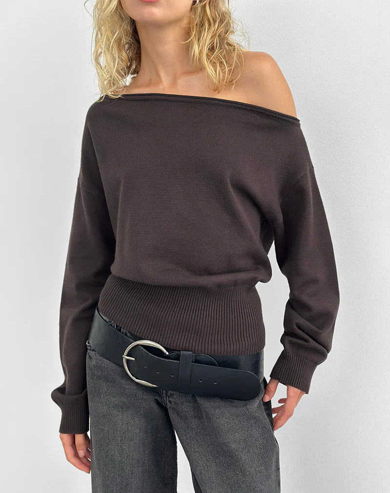 Jalira Asymmetric Jumper in Brown - Image 4