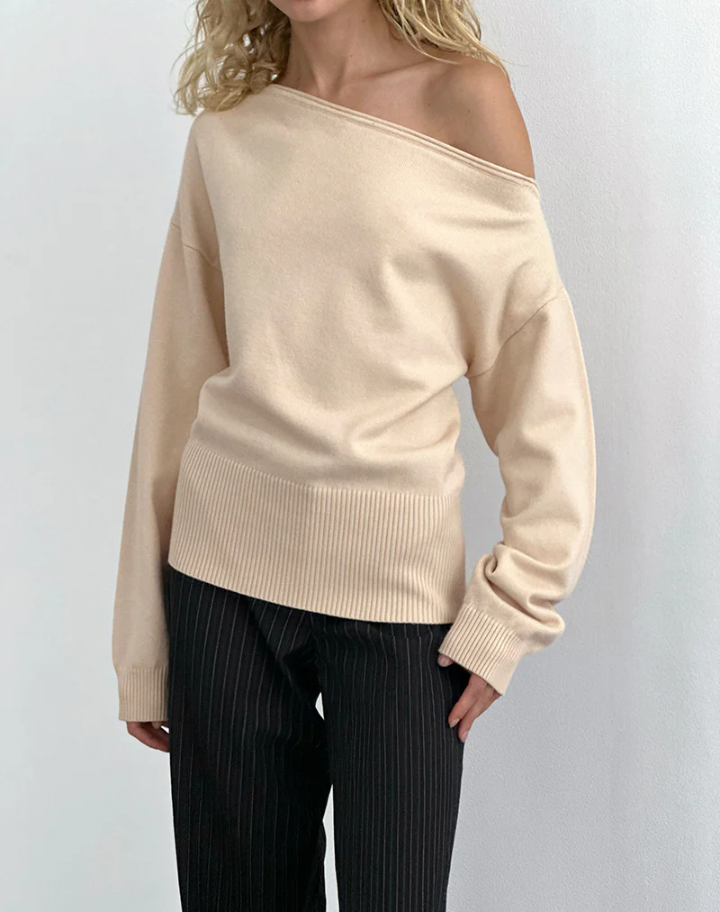 Jalira Asymmetric Jumper in Cream - Image 2