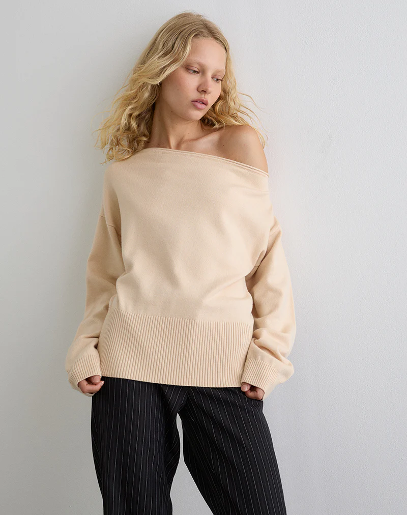 Jalira Asymmetric Jumper in Cream - Image 3