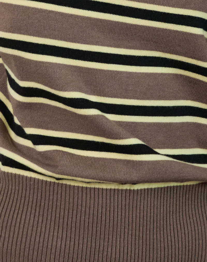 Jalira Asymmetric Cinch Jumper in Stripe Brown and Yellow - Image 6