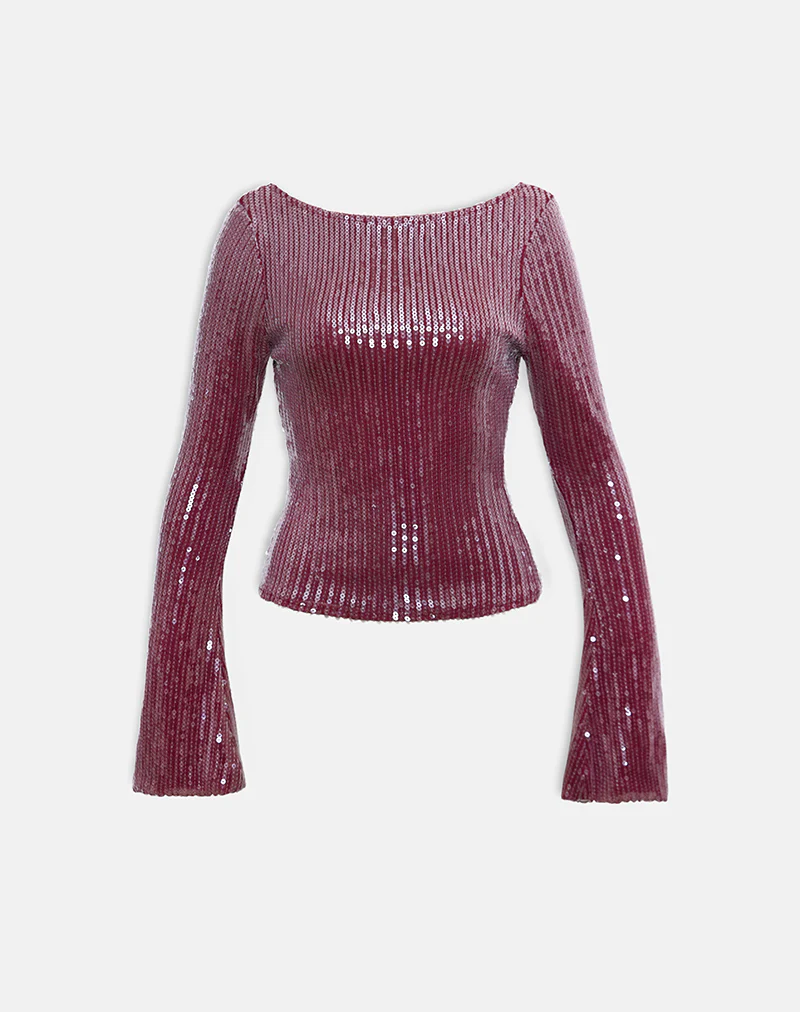 Jalwa Long Sleeve Top in Sequin Maroon - Image 5