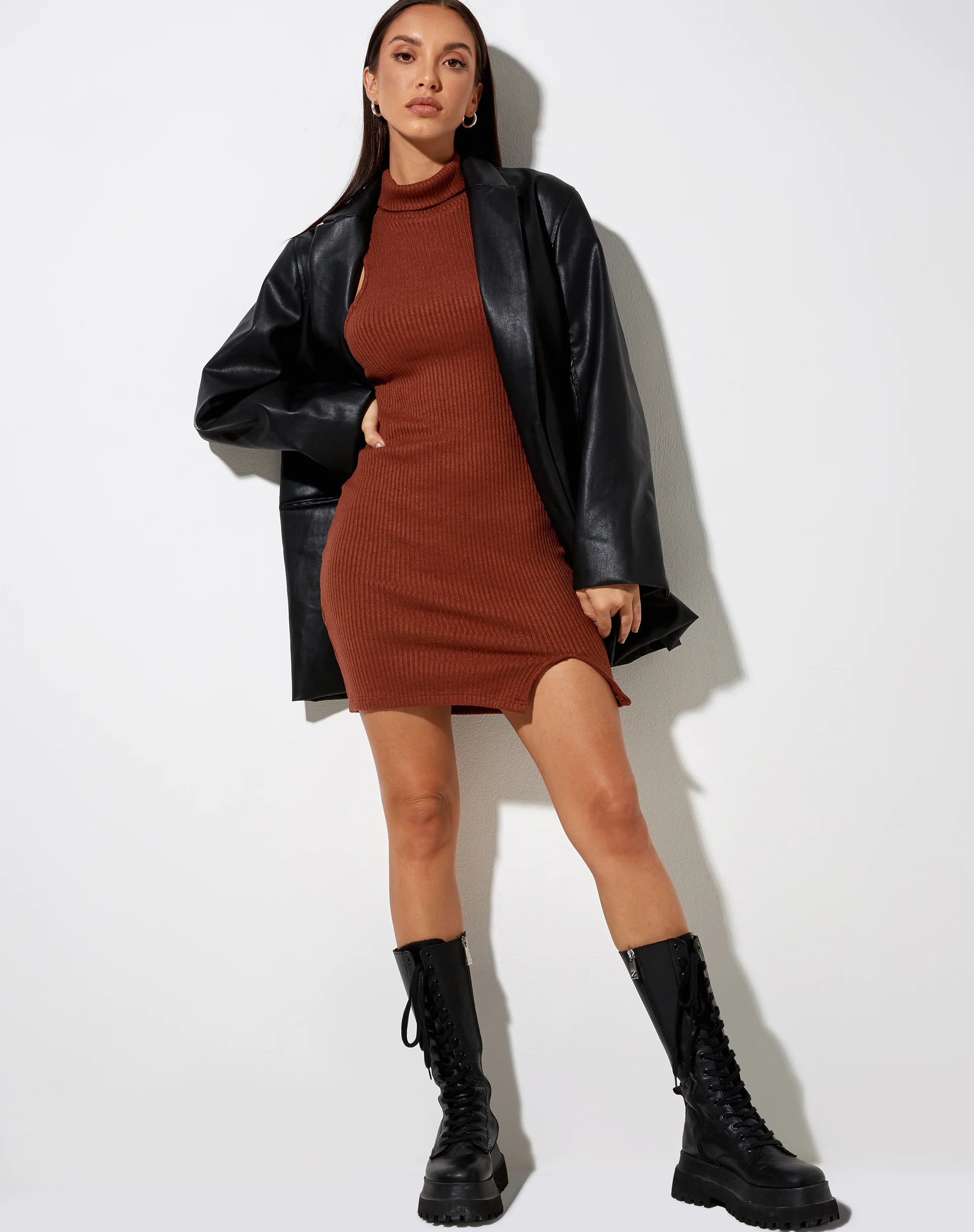Jamaika Mini Dress in Rib Chocolate - Image 3