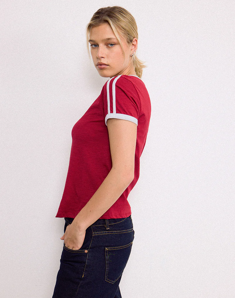 Janan Top in Adrenaline Red with White Binding - Image 3