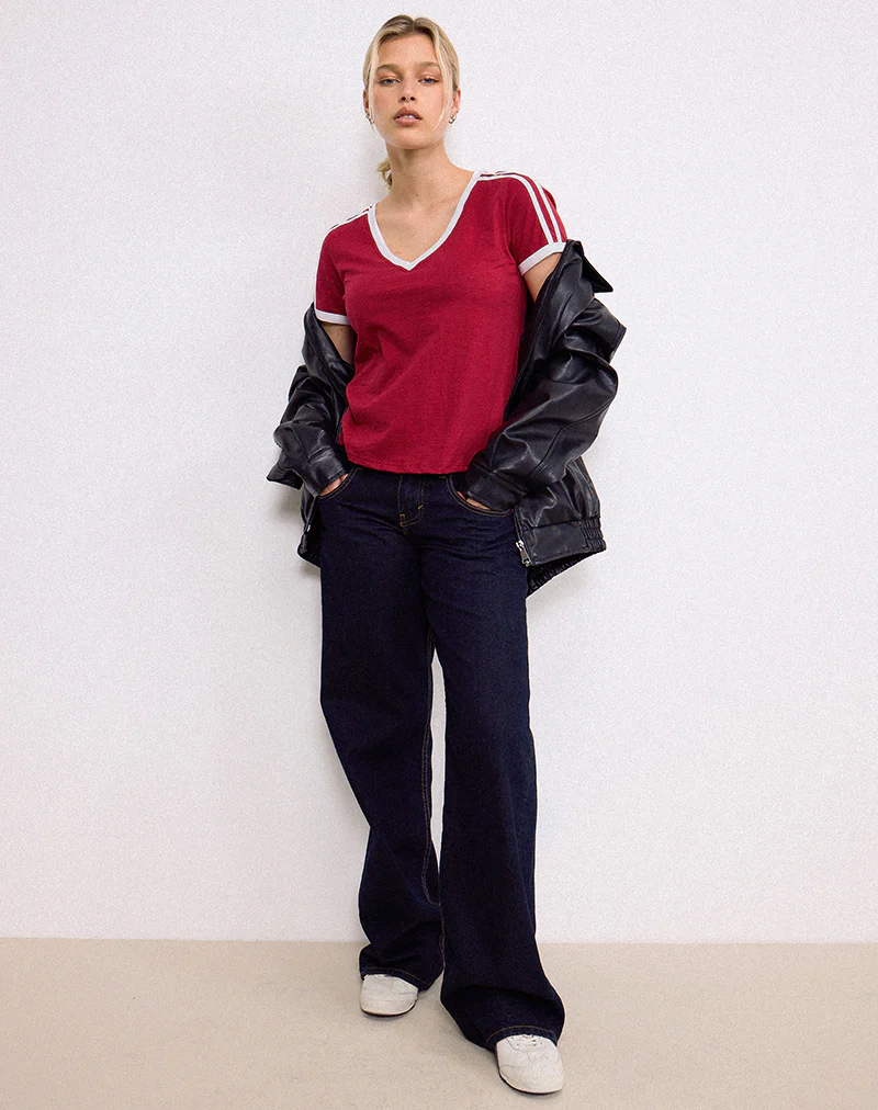 Janan Top in Adrenaline Red with White Binding - Image 4