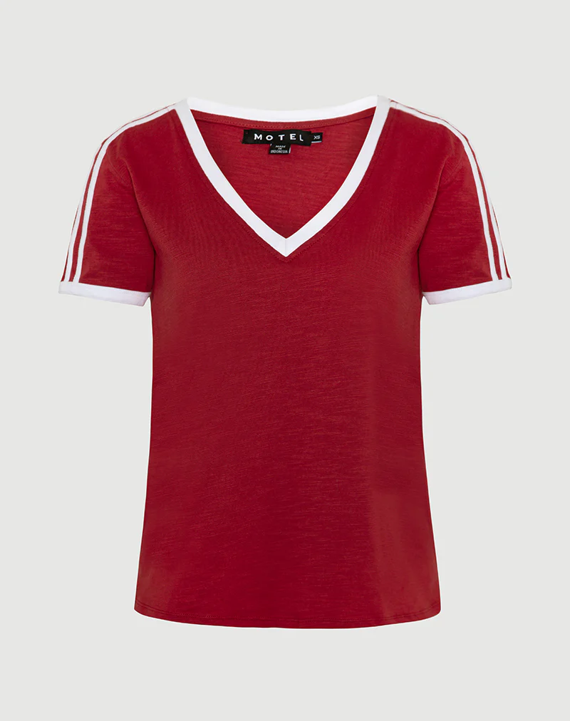 Janan Top in Adrenaline Red with White Binding - Image 5