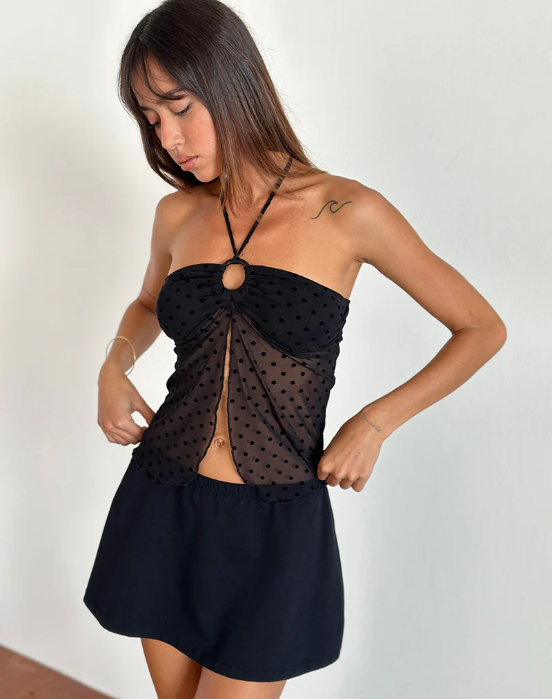 Janar Halterneck Top in Basic Polka Flock Black - Image 3