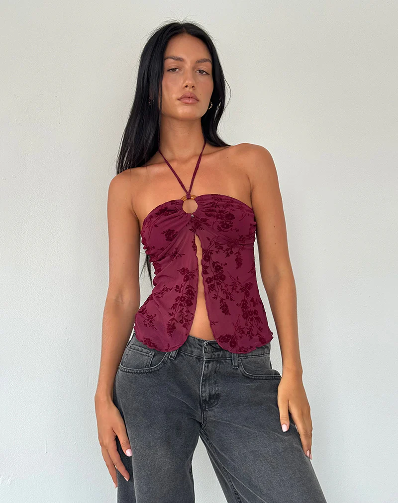 Janar Top in Botanical Flower Maroon - Image 2