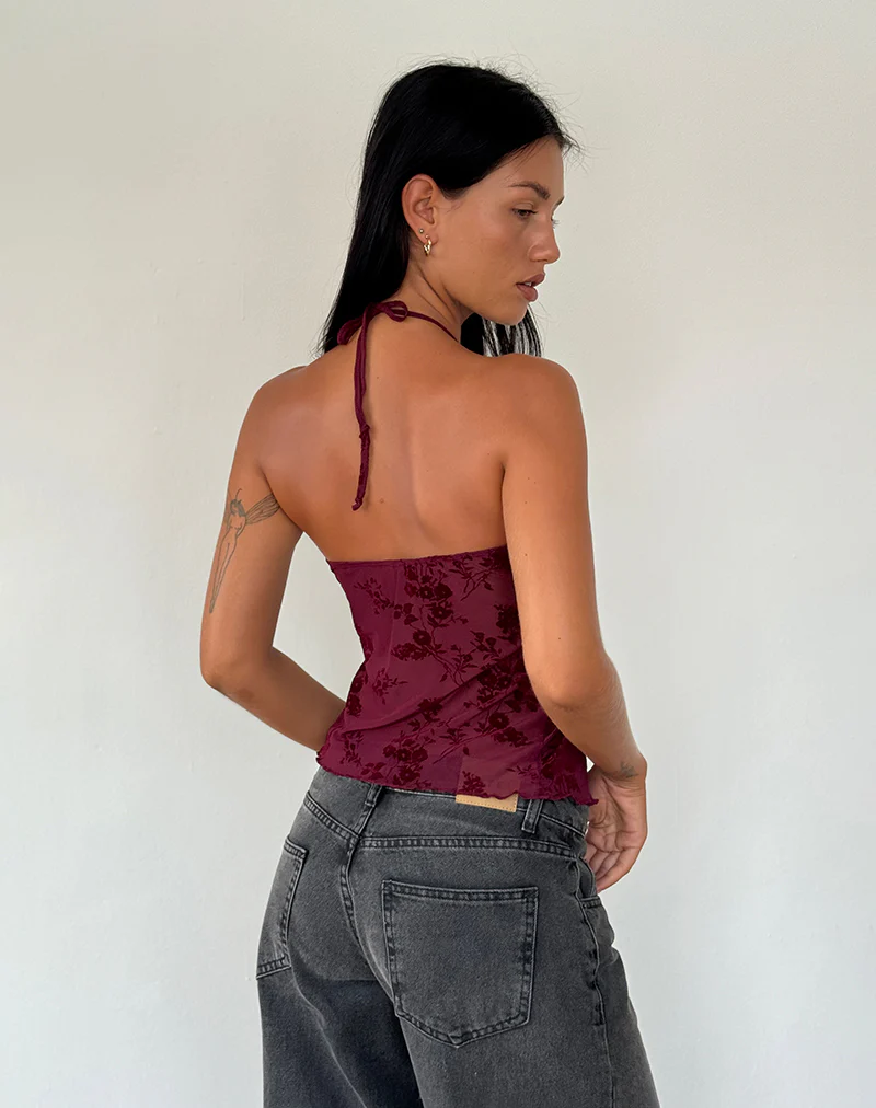 Janar Top in Botanical Flower Maroon - Image 5