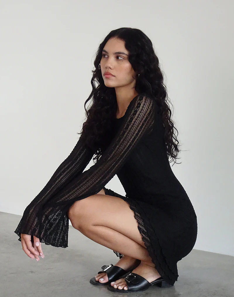 Janawa Backless Mini Dress in Lace Black - Image 3