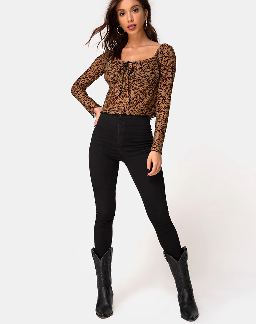 Janina Top in Animal Flock Tan Net - Image 3