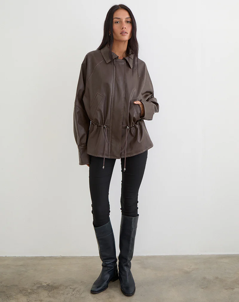 Jannik Jacket in PU Dark Brown - Image 2