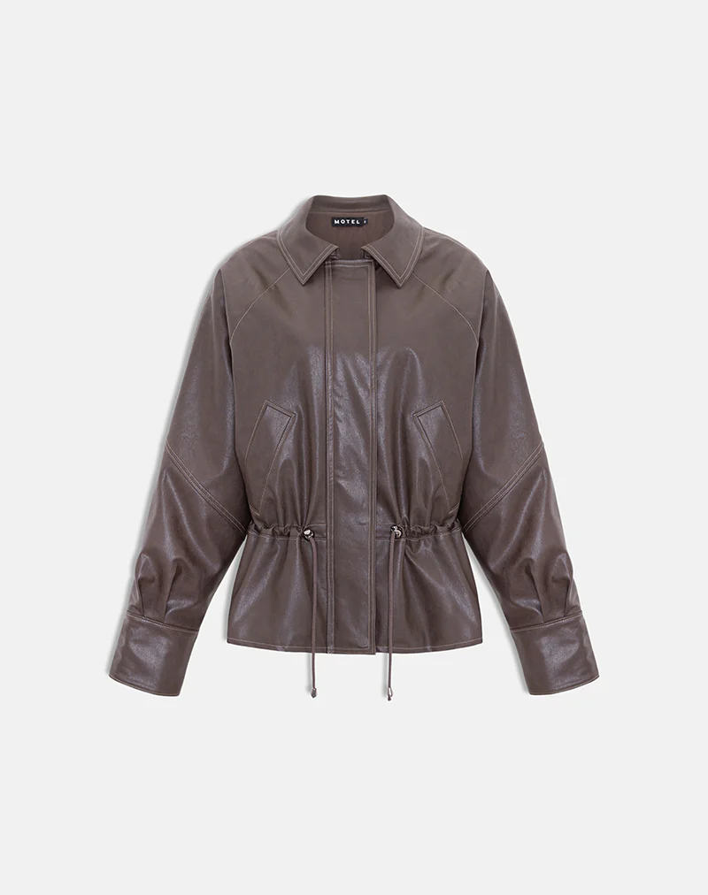 Jannik Jacket in PU Dark Brown - Image 4