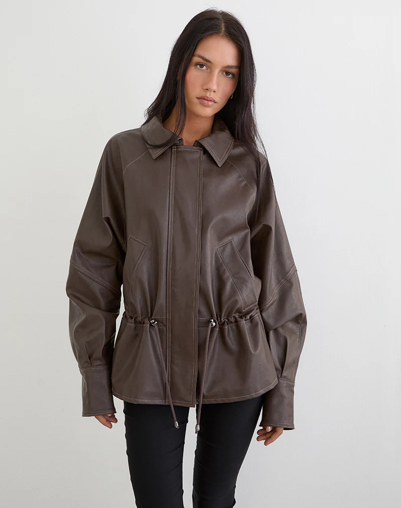 Jannik Jacket in PU Dark Brown - Image 5