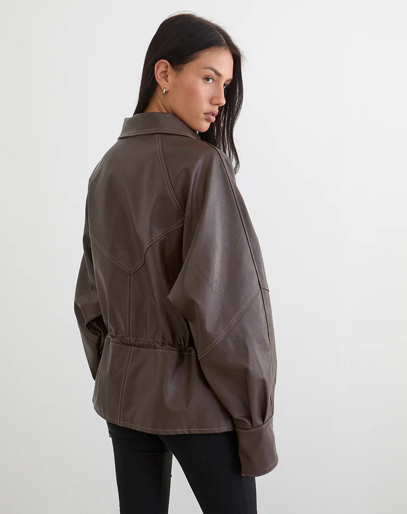 Jannik Jacket in PU Dark Brown - Image 6
