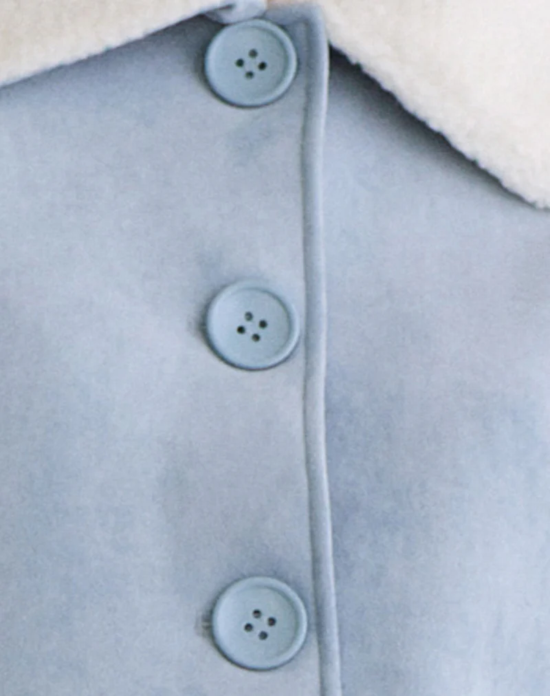 Jano Jacket in Faux Suede Blue with Borg - Image 7