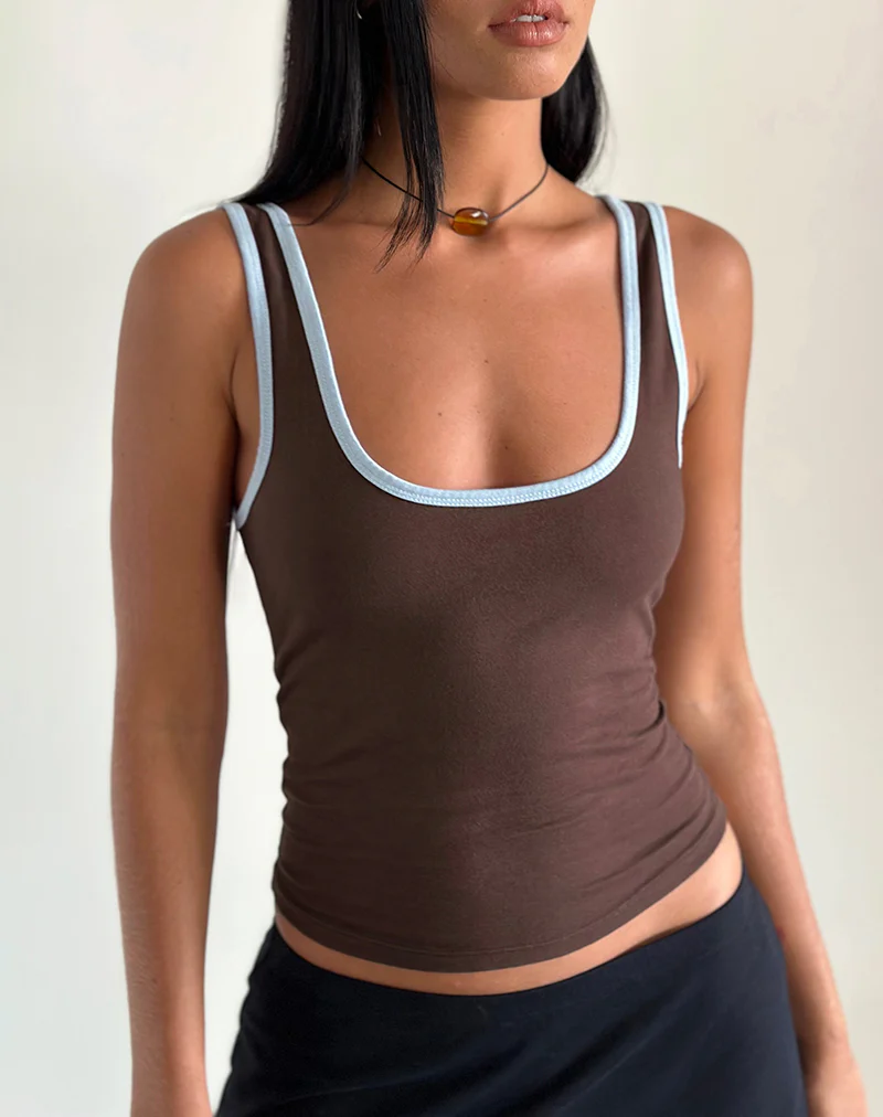 Jastiya Top in Brown with Nantucket Blue Binding - Image 5