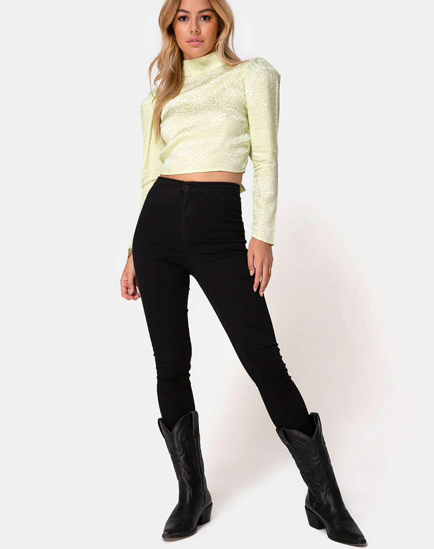 Jasty Crop Top in Satin Cheetah Pistachio - Image 3