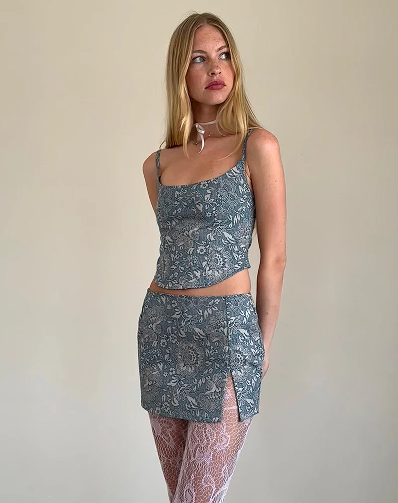 Jatemi Corset Top in Blue Ornate Print - Image 4