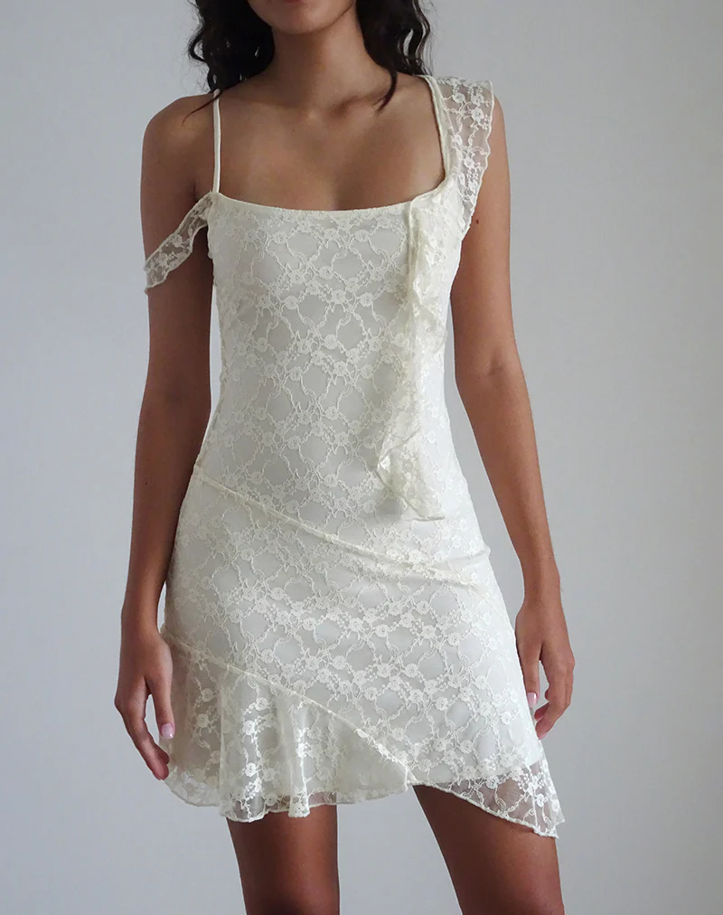 Jati Mini Dress in Off White Canina Rose Lace - Image 3