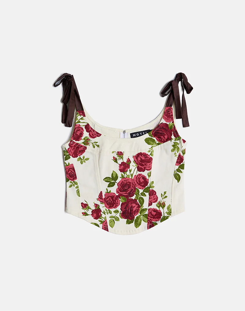 Jatmi Corset Top in Bouquet Roses Cream - Image 4