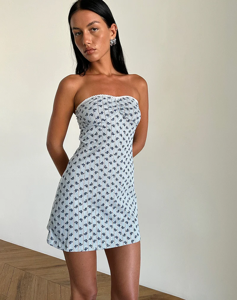 Javaya Bandeau Mini Dress in Floral Stripe - Image 2