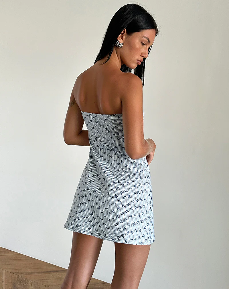 Javaya Bandeau Mini Dress in Floral Stripe - Image 5