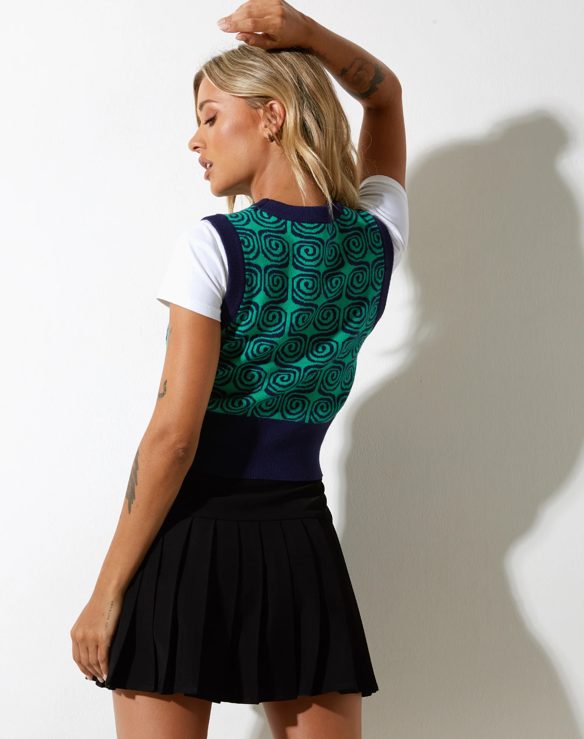 Jaya Sweater Vest in Swirl Green and Blue - Image 2