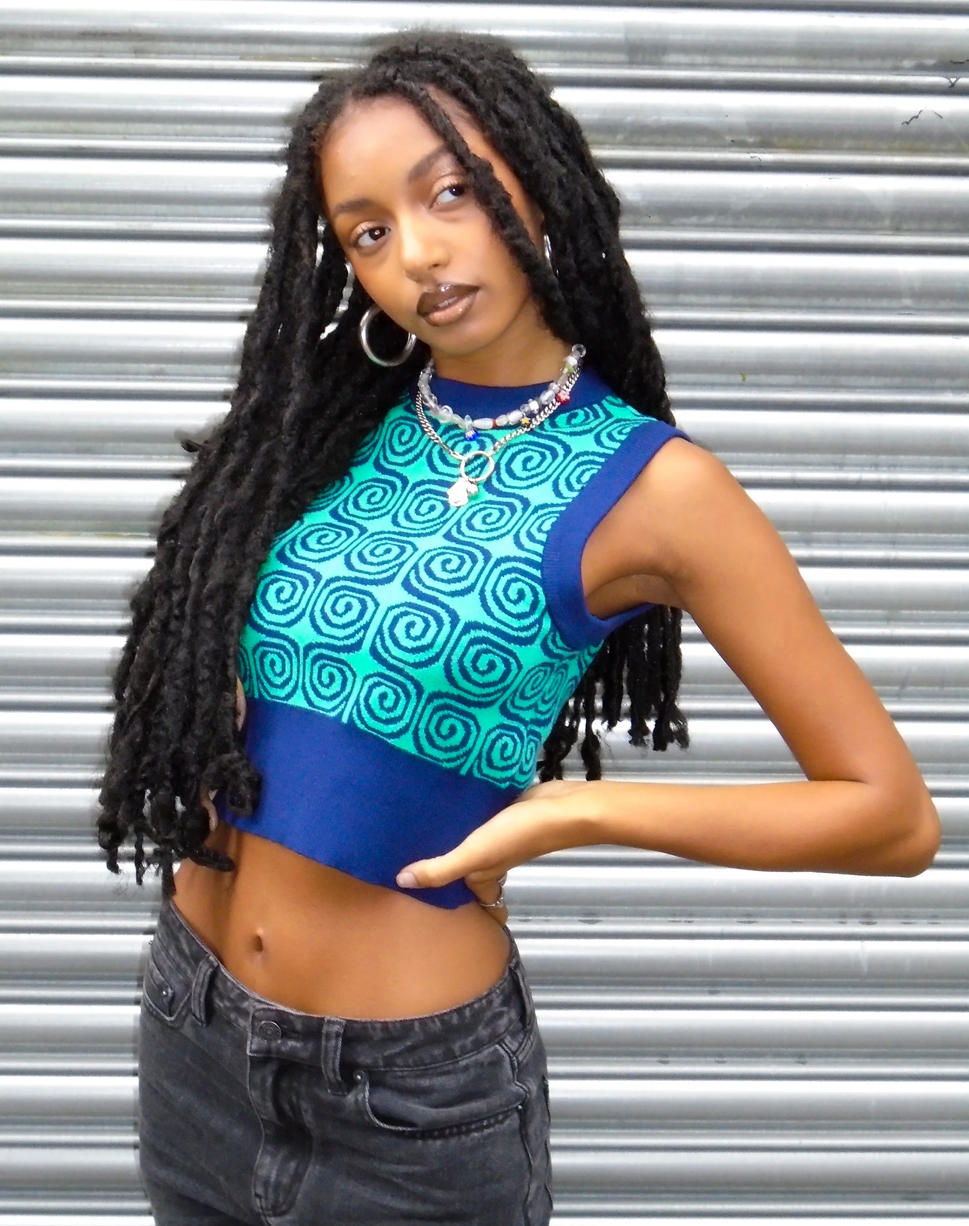 Jaya Sweater Vest in Swirl Green and Blue - Image 7