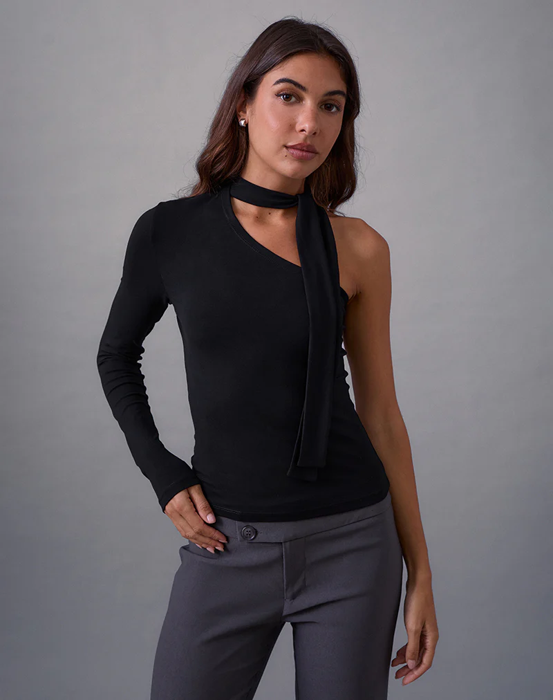 Jayahe One Sleeve Top in Rayon Jersey Black
