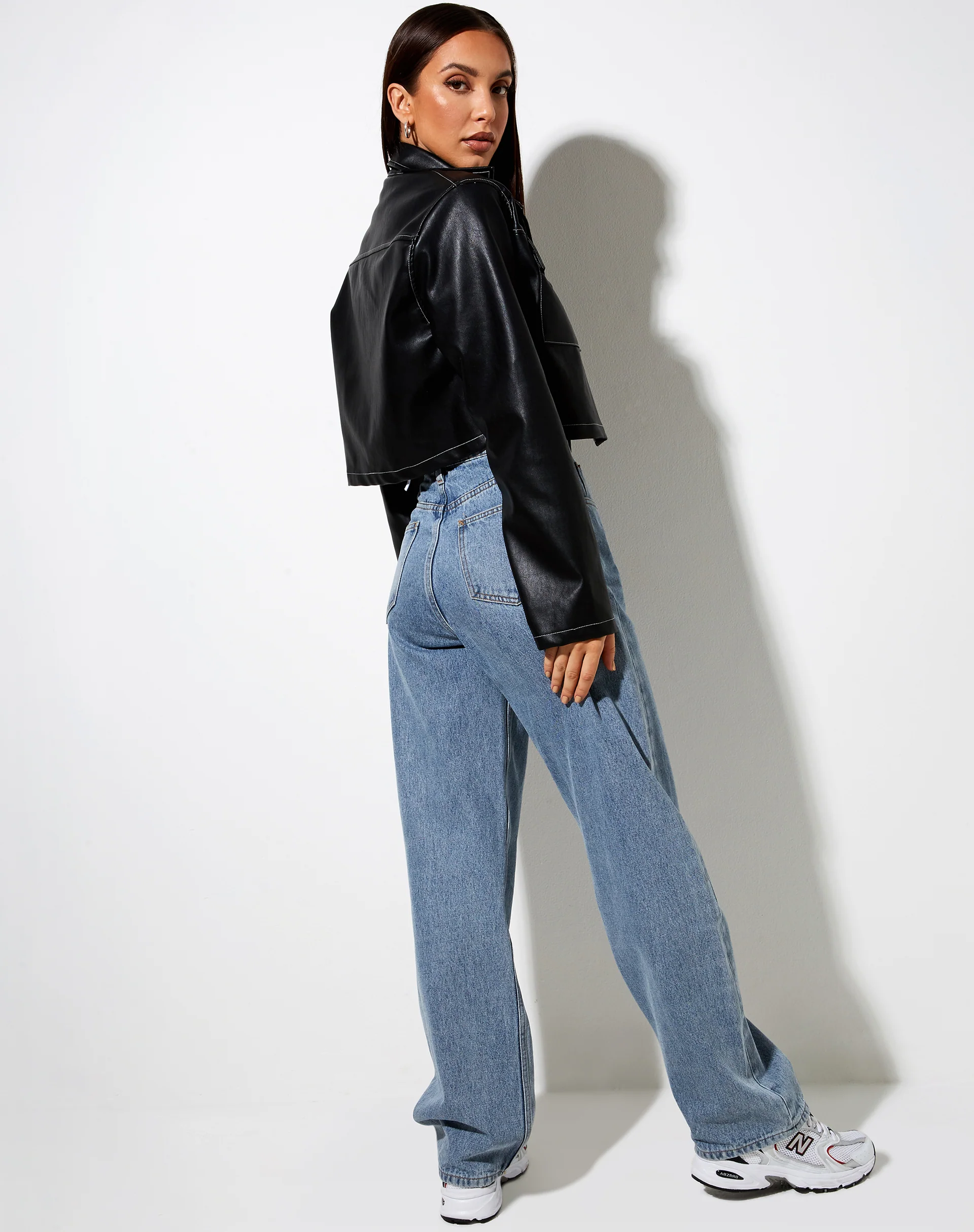 Jayla Shirt in PU Black with White Stitch - Image 7